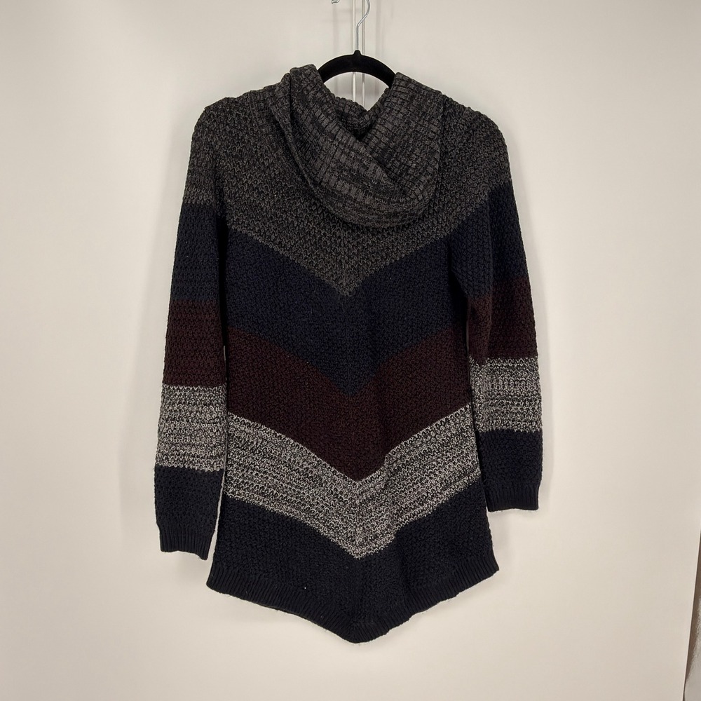 Fortune + Ivy Sweater Womens Small Multicolor Chevron Hooded Tunic Boho Indie